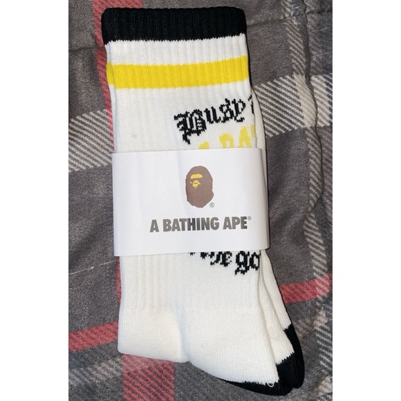 BAPE College Logo Socks White/Black/Yellow 🧦 - Picture 2 of 2
